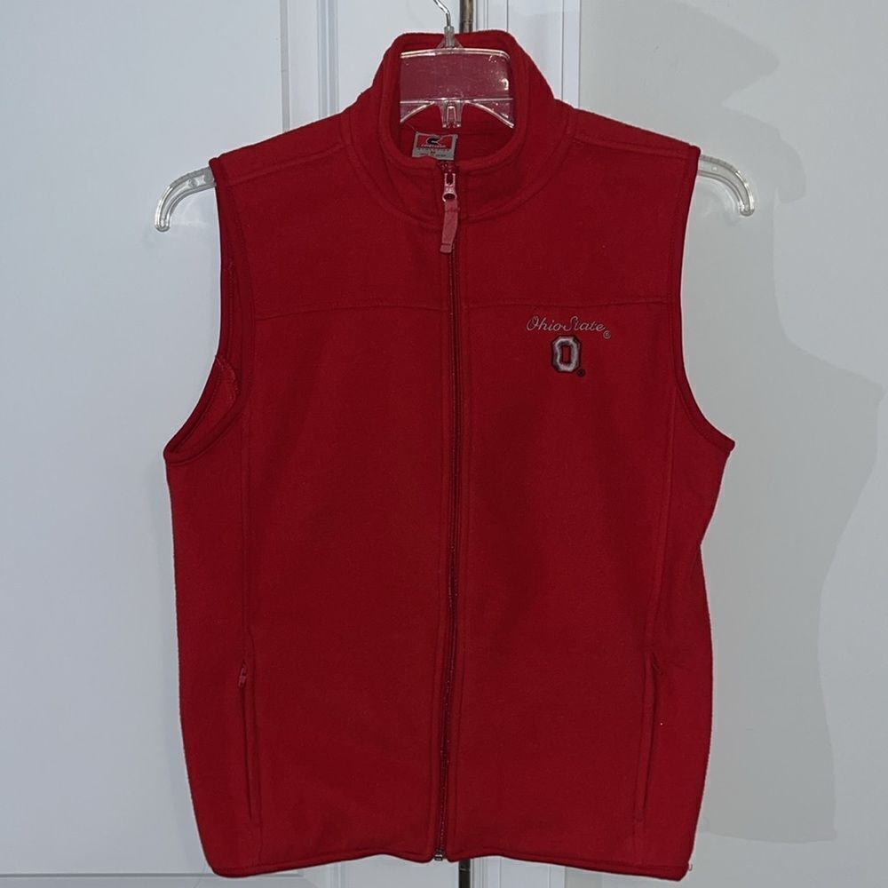 Red Women’s Fleece Ohio State OSU Buckeyes full zipper jacket vest M ladies